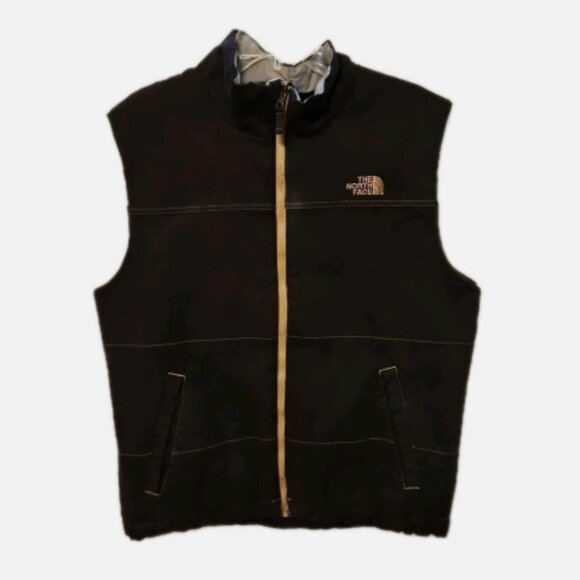 Northface Vest Mens Medium Black Cotton Canvas Full Zip Lined Pockets Logo - Picture 1 of 7